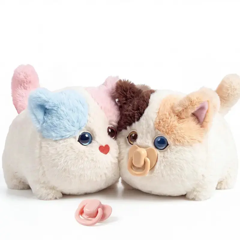 Interactive Fluffy Cat Plush Toy for Kids 8M+, Kids Toys Plushies with Touch-Talk Back, Magnetic Pacifier, Snoring Sleep Mode, Soft Stuffed Kitty Ideal Companion & Gift