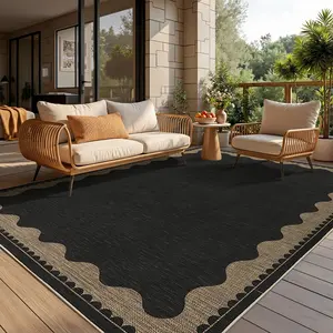 Modern Solid Color Fan-Shaped Printed Jute Rug, Washable Non-Shedding Foldable Interior Decor Rug, Farmhouse Style Carpet for Living Room & Dining Room