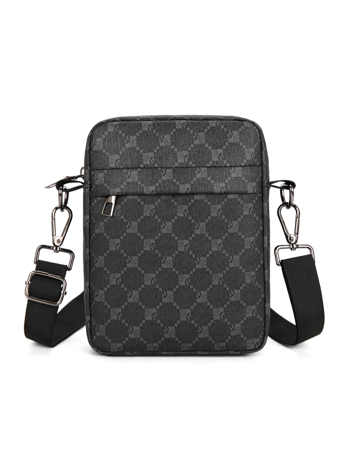 Men's Crossbody Shoulder Bag, Water Resistant PU Leather, Mini Cell Phone Sling, Adjustable Strap, Geometric Pattern, Casual Travel Work