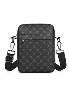 Men's Crossbody Shoulder Bag, Water Resistant PU Leather, Mini Cell Phone Sling, Adjustable Strap, Geometric Pattern, Casual Travel Work
