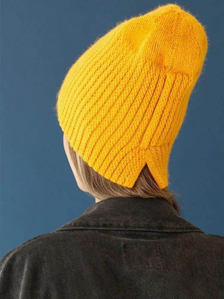 Hot Sale Women Hat Kpop Style Autumn /Winter Hat Soft Beanie Hats For Women Leisure Back Split Teens Ponytail Knitted Cap