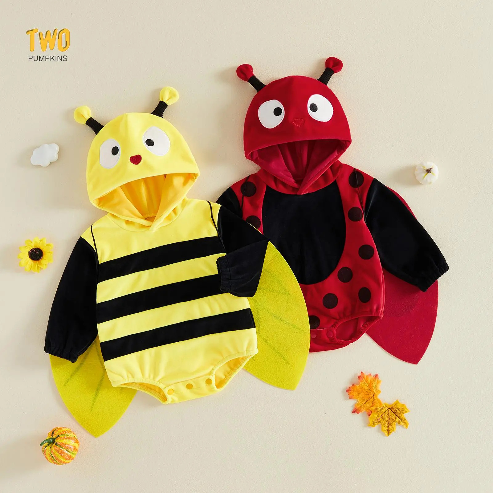 Newborn Baby Boy Girl Animal Costume Infant Fuzzy Hooded Romper Bodysuit | Ladybug Costume for Newborn Baby, Infant Halloween Animal Costume Boy Girl, Long Sleeve Fleece Bodysuit Romper
