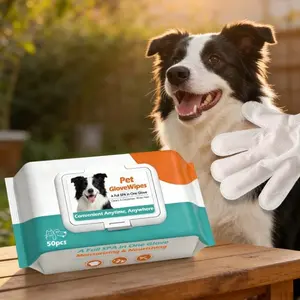 50pcs Pet Cleaning Gloves, Dog Cat Bath Wipes, Hypoallergenic Grooming Wipes, Natural Ingredients, Gentle Non-Irritating, Low Allergy, Odor Removal, Deep Clean