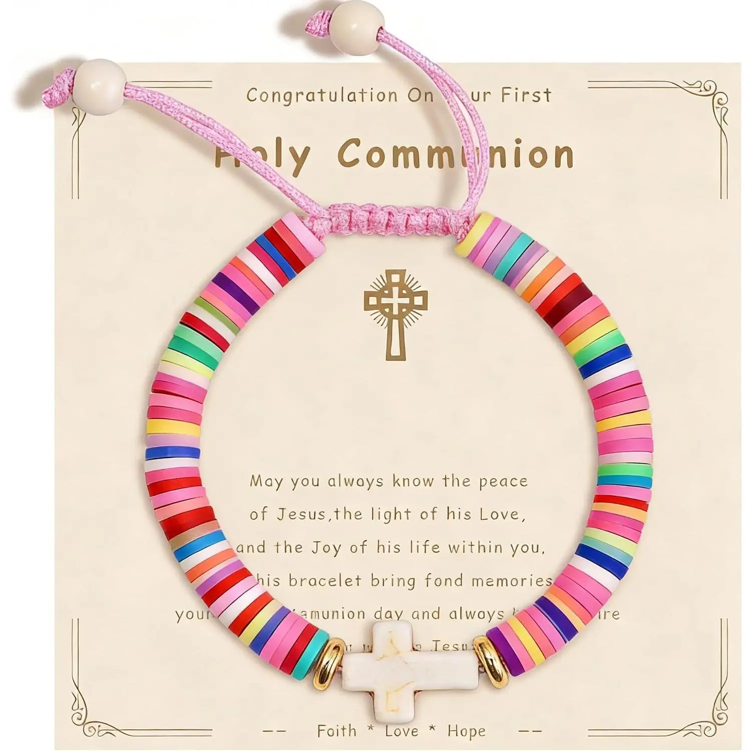 First Communion Gifts for Girls  Bracelet Communion Baptism Confirmation Catholic Christian Gifts Colorful Religious Bracelets   Faith Trendy Stuff