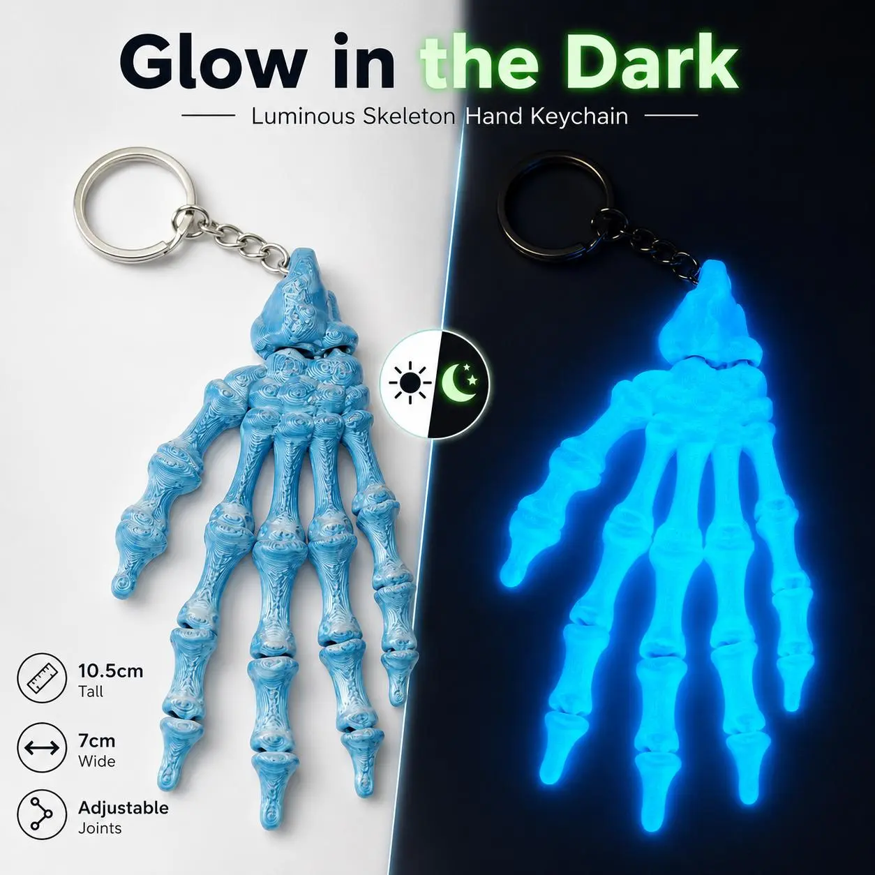 Must-Have Luminous Skeleton Hand Ornament, Adjustable Joint Bone Hand Key Ring, Trendy Halloween Decor Charm for Bags & Car Keys