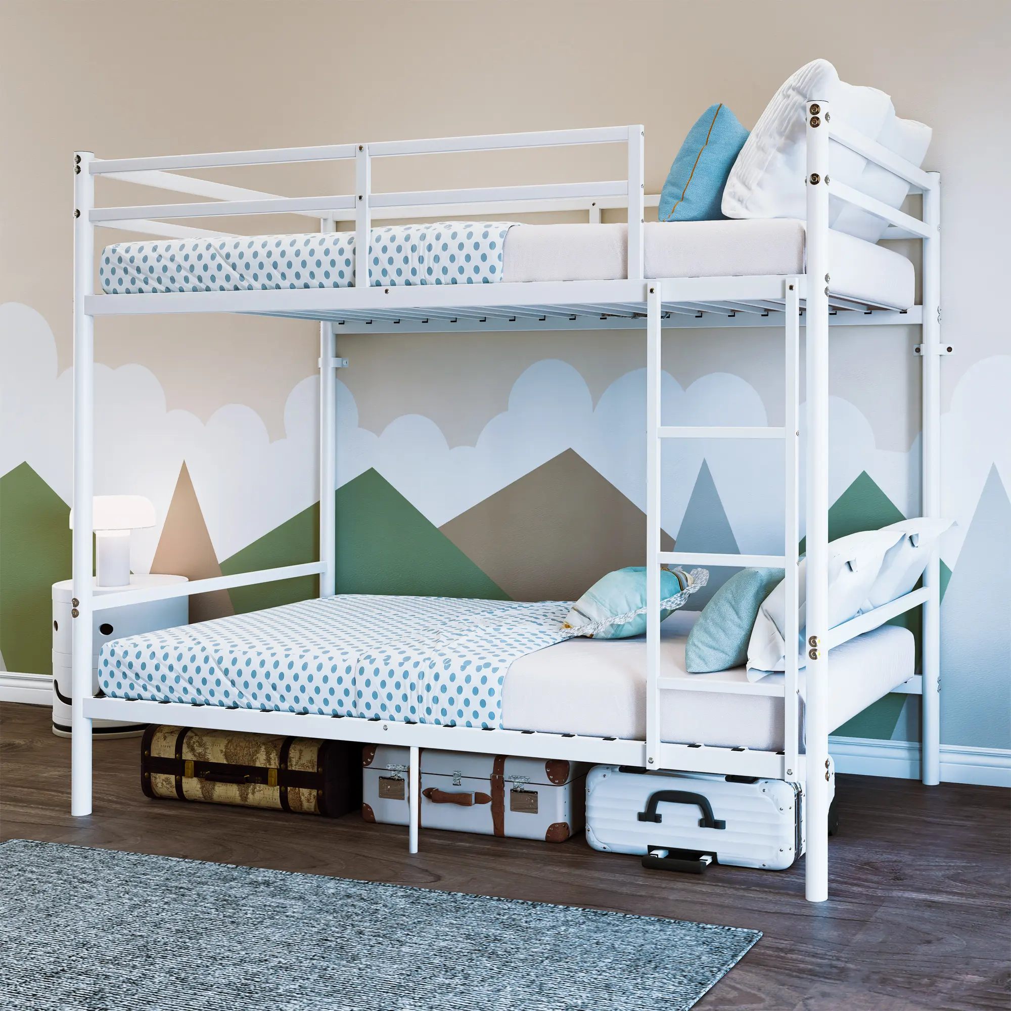 ARCH Twin Over Twin Metal Bunk Bed with Ladder and High Guardrails, Heavy Duty Iron Frame, Noise-Free Design, Under Bed Storage, No Box Spring Needed, White Finish for Kids, Adults, Dorm, Bedroom, Twin Size Options, White Color Options