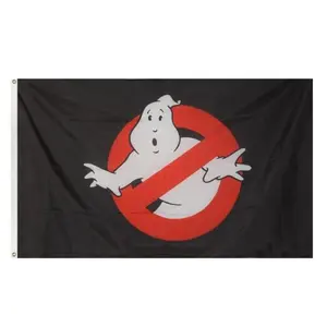 Ghostbusters Logo Flag - Black Banner with No Ghost Symbol, 2*3ft & 3*5ft, for Movie Fans, Halloween & Party Decor