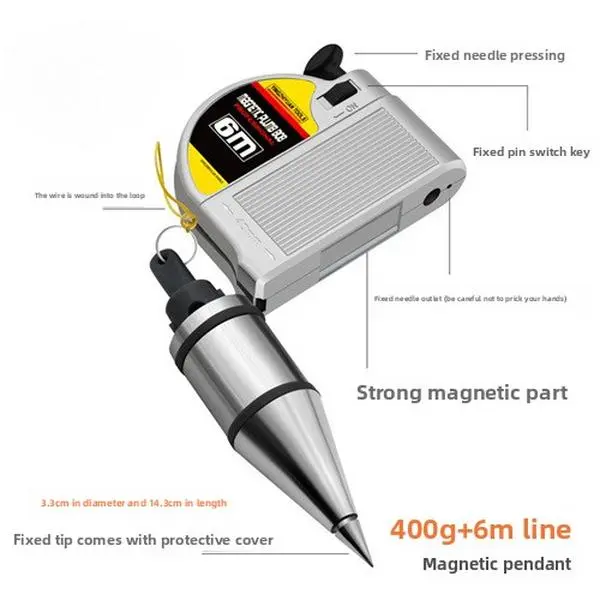 Stainless Steel Plumb Bob - Multiple Weights (125g/300g) Construction Tool with 10m Cord, Telescopic Tip Cone for Woodworking Vertical Measuring, Construction Tools, Construction Accessories