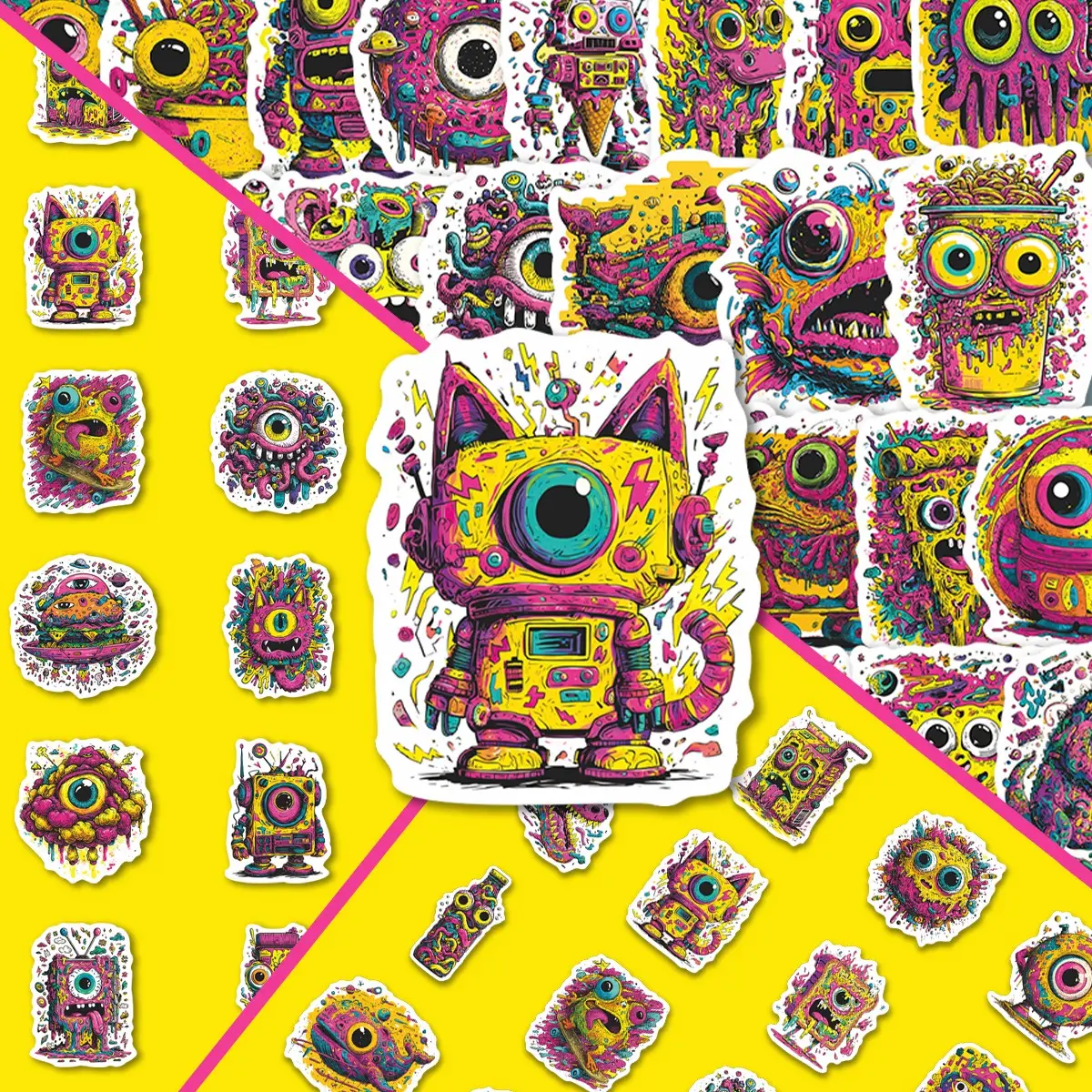 50 Pcs Street Art Slime Creature Vinyl Stickers Pack | Color Splash Eyeball Weird Figure Psychedelic Drawing Art Decals | For Phone, Water Bottle, Tablet Decor & Suitcase Decor | For Aesthetic & Hobby Collectors