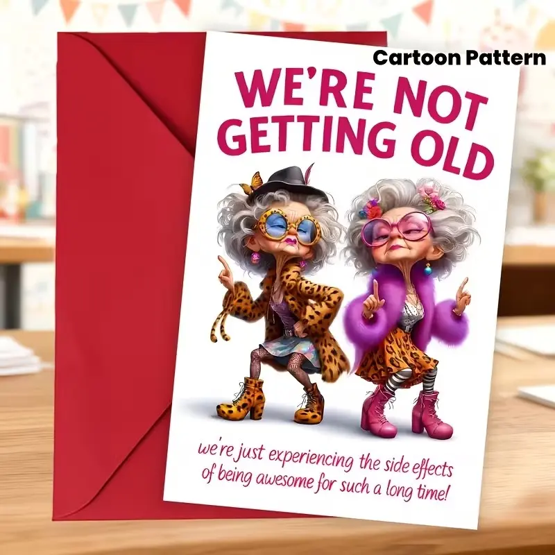 1 SET of Fun Women's Birthday Cards - “We're Not Getting Old, We're Just Upgrading!” | Stylish “Grandma” designs with cartoon illustrations—perfect for moms, grandmas, and best friends; ideal as retirement gifts, party invitations, or Christmas gifts.