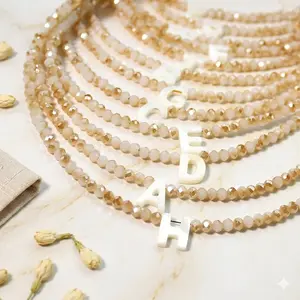 Summer Fashion Crystal Beaded Neck Chain With Custom Letter Shell Pendant, Elegant Unique Clavicle Jewelry For Teen Girls And Adult Women, Versatile Accessory For Sundress, Casual Tops And Seaside Look, Glossy Inlaid Crystal, Durable Link Structure And Pe