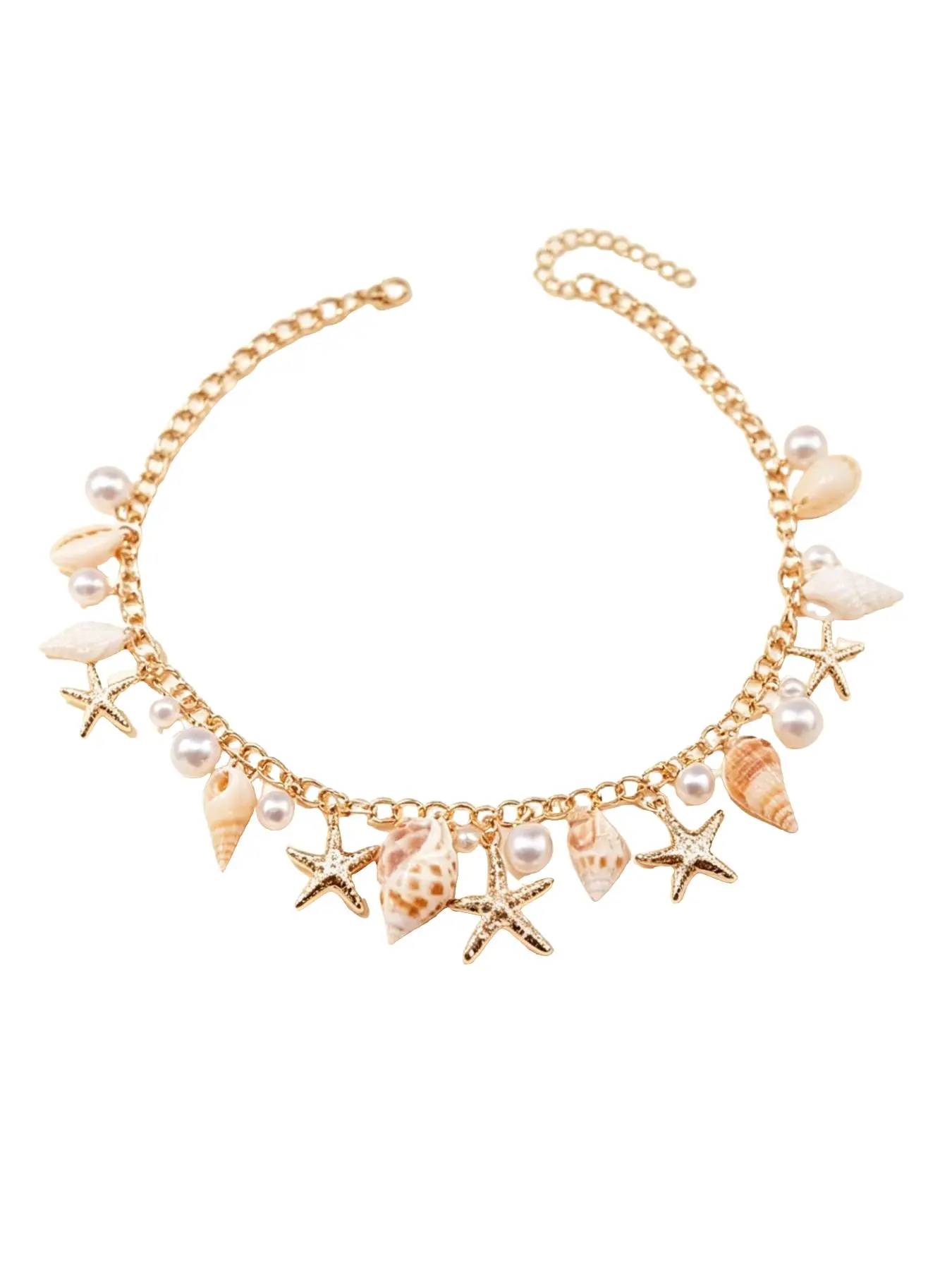 Bohemian Shell Starfish Pearl Necklace, Adjustable Extender Chain, Vintage Ocean Style, Versatile Women's Accessory, Perfect Gift for Vacations