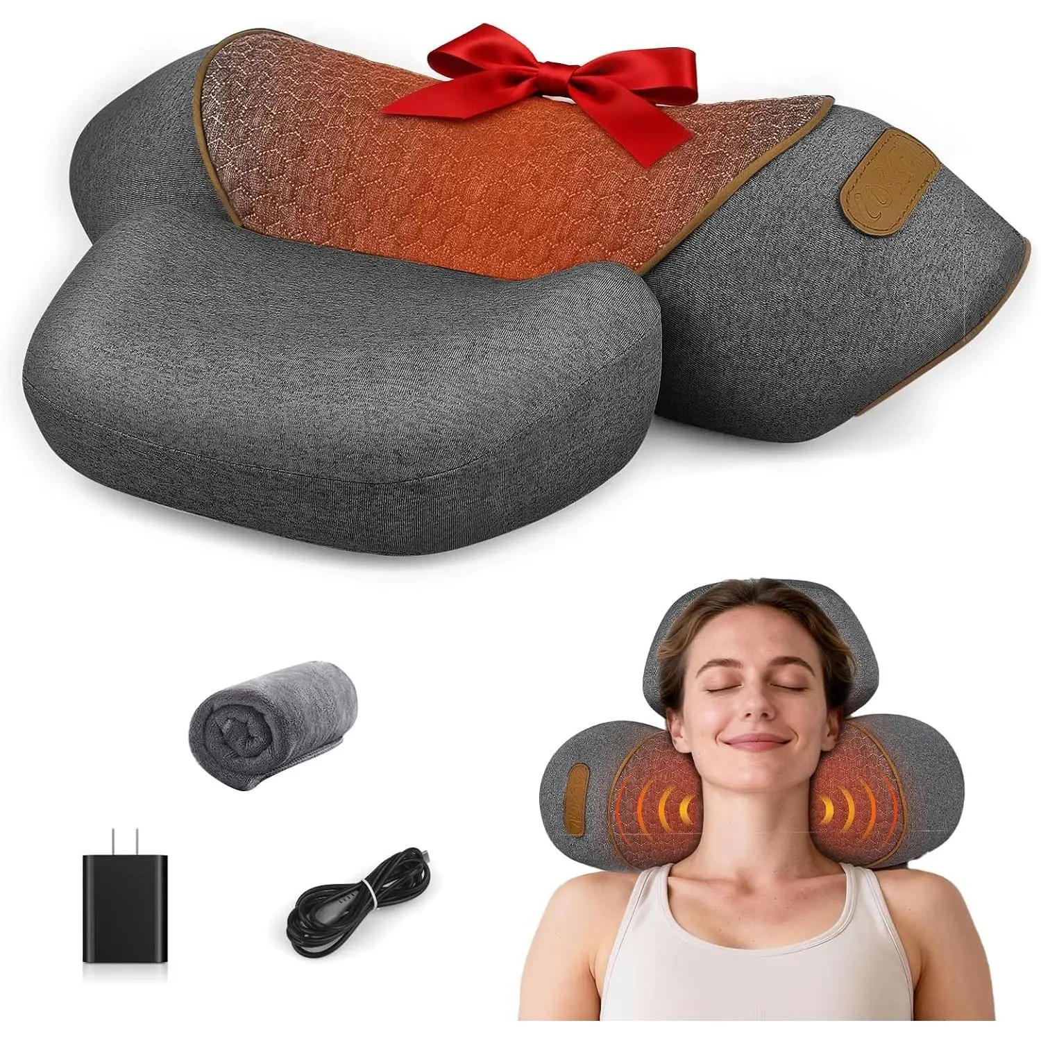 3-in-1 Neck Massager Pillow for Pain Relief, Neck Massager with Heat and Cervical Traction, Deep Tissue Massage Pillow for Shoulder & Back Comfort, Ergonomic Design for Men and Women (Deep Gray)