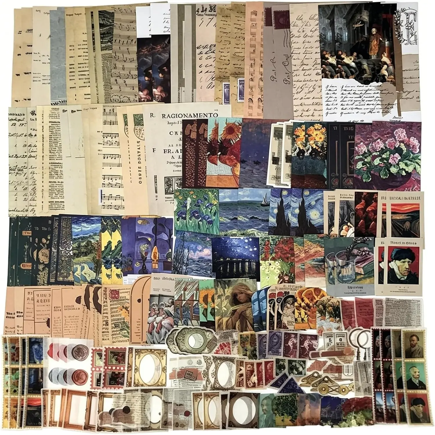Scrapbooking Supplies Kit (200-Count) - 80 Count Stickers, Large Modern Set for Journaling & Junk Journal Planners, Thoughtful Gifts with Sunflowers for Cottagecore Room Decor Wall Art Collage Album, Artistic