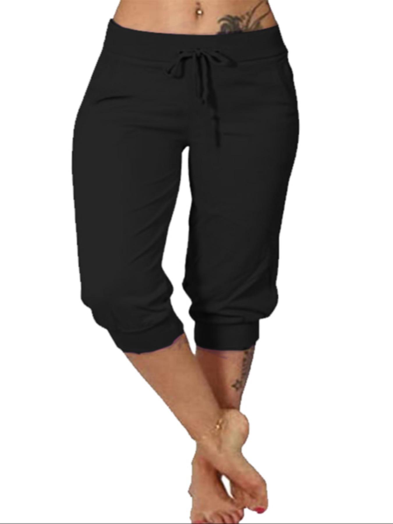【Plus Size】 Solid Color Capri Pants, Casual Comfy Capri Trousers for Daily Wear, Women's Bottoms for Summer, Casual Outdoor Pants 【Plus Size】 Solid Color Capri Pants, Casual Comfy Capri Trousers for Daily Wear, Women's Bottoms for Summer, Casual Outdoor Pants