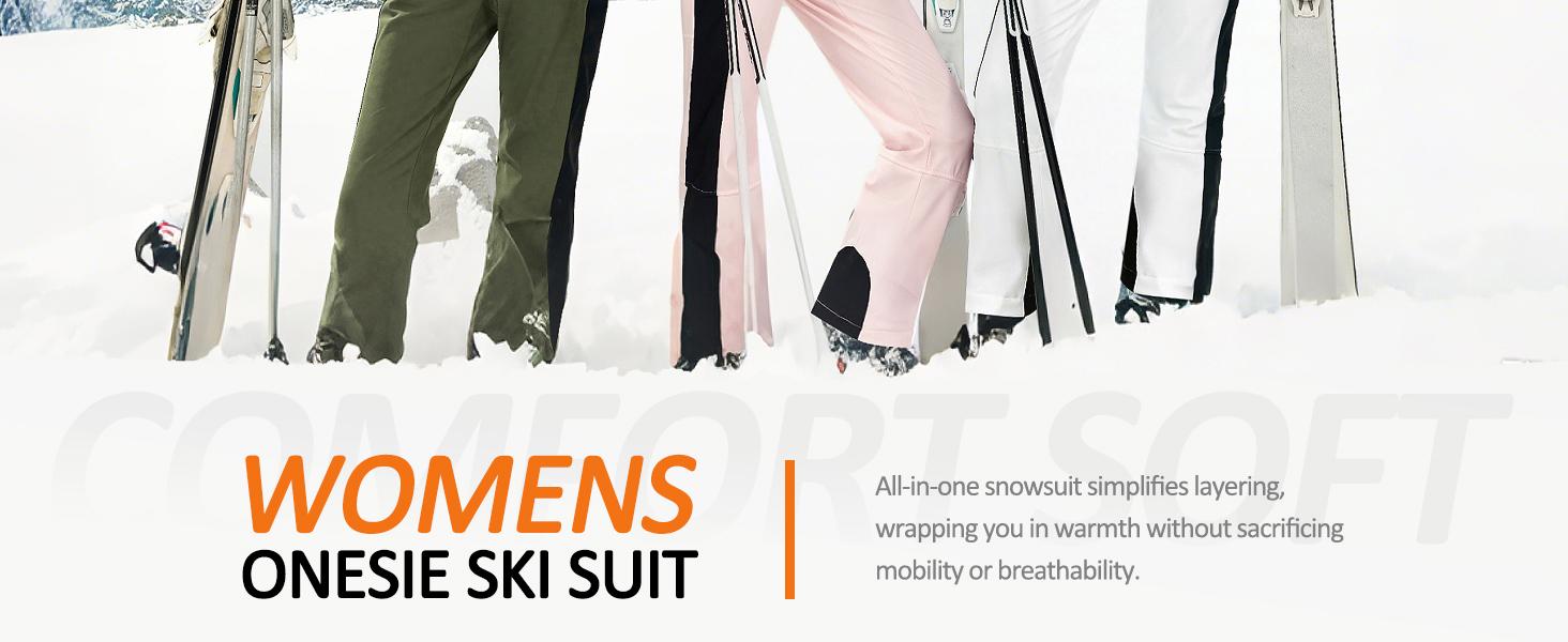 Yousify Womens Ski Suit One Piece Snowsuit Onesie Waterproof Windproof Ski Jacket Snowboard Sports Slim Jumpsuits Outerwear