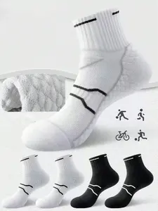Men's Running Socks, Medium Short Sports Socks, Basketball Socks, Marathon Sweat-Wicking, Comfortable Soft, Thickened Towel Bottom