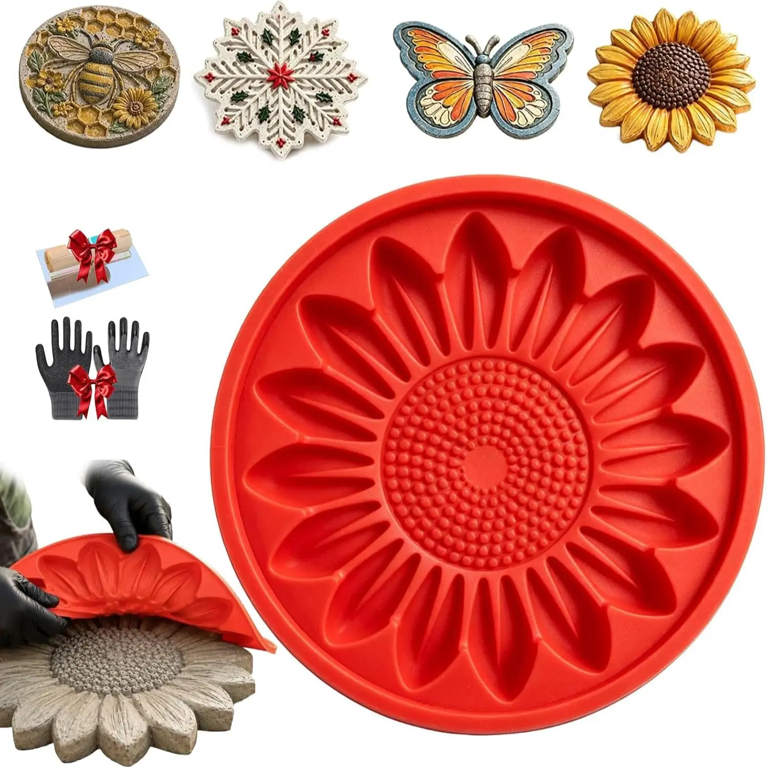 Reusable Sunflower Pedestal Mold, Sunflower Concrete Mold with Paint, Elegant Sunflower Relief Design, Garden and Sidewalk Casting, Silicone Material