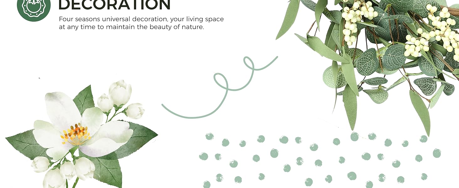 Pinkpum 20'' Eucalyptus Wreath for Front Door, Porch, Window - Green Decor for Home, Farmhouse - Spring, Summer, Fall, All Seasons