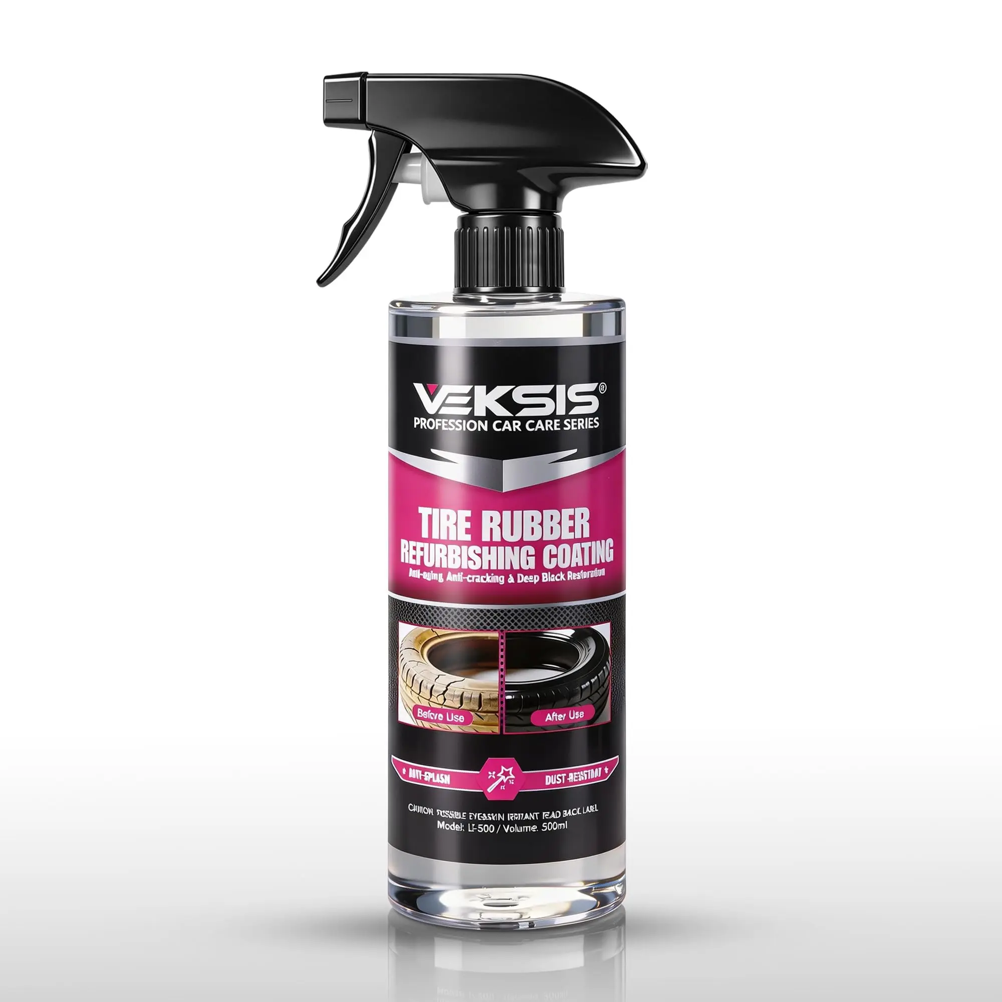 Veksis Tire Rubber Refurbishing Coating – 500ml Ceramic Tire Shine and Protectant, Long Lasting Tire Coating Restores Faded Rubber, UV Protection, Non-Greasy Matte Finish for Cars Trucks SUVs