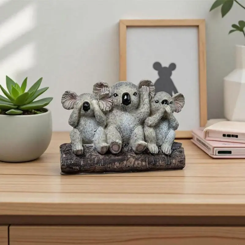 3-piece intelligent koala figurine set - Three-in-One Resin Koala - Can't hear evil, can't see evil, can't speak evil - Real resin miniature statue, suitable for home decoration, desk and bookshelf - Natural style gift