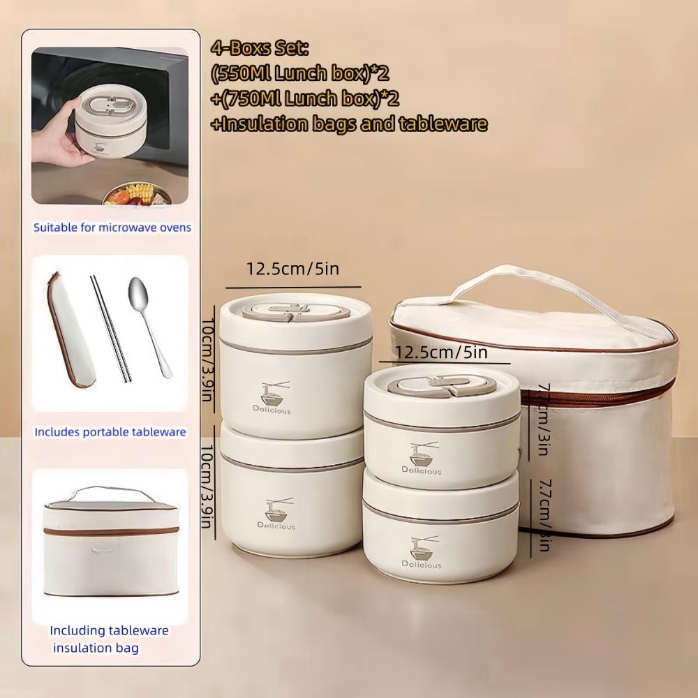 Stainless Steel Lunch Box with Lid & Cutlery, 1 Set 3/4 Boxes Large Capacity Food Storage Container with Insulated Bag, Portable Lunch Box for Camping, Picnic, School, Office