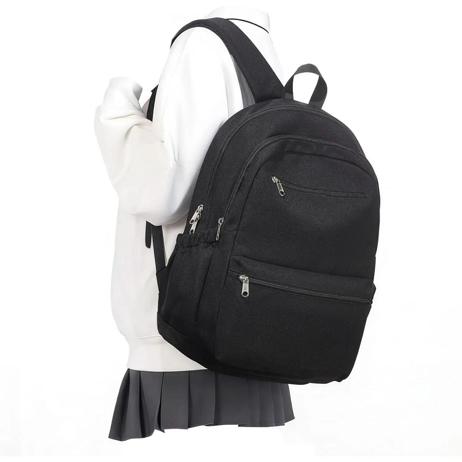Lightweight School Backpack for Women Men, Multi Pocket Backpack for College Students,  Middle School Bags, Simple Bookbag for Teens Girls Boys, Black