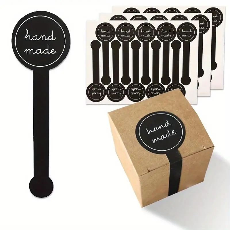 100 Stickers 10pcs Long Strips Handmade Stickers Black Long Label Biscuit Cake Baking Packaging Adhesive Stickers Baking Decoration