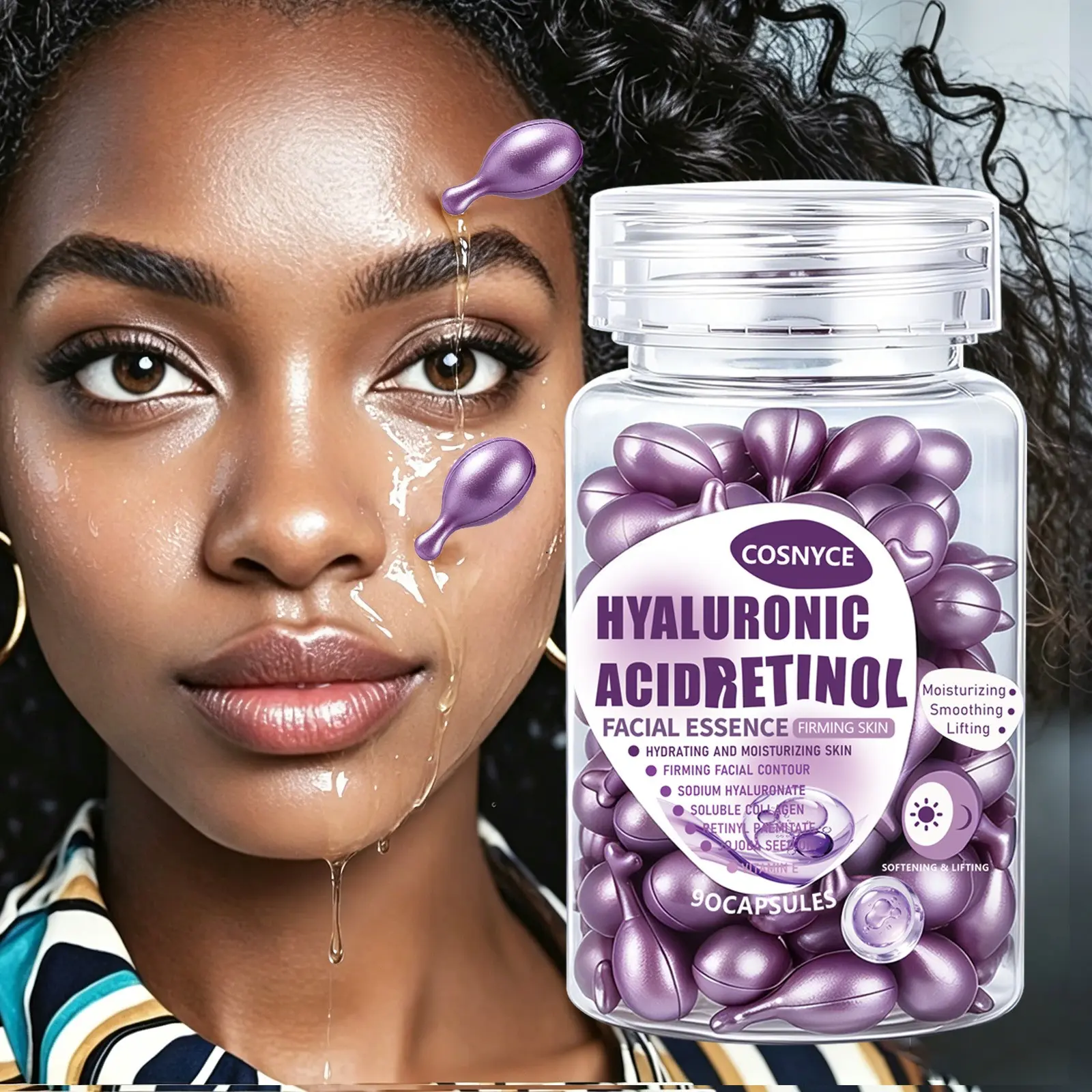 Cosnyce Multi-Effect Firming Capsules with Soluble Collagen, Hyaluronic Acid, Vitamin C+Vitamin E, Moisturizing, Smooth, Hydrating, Lifting, Tightening Skin