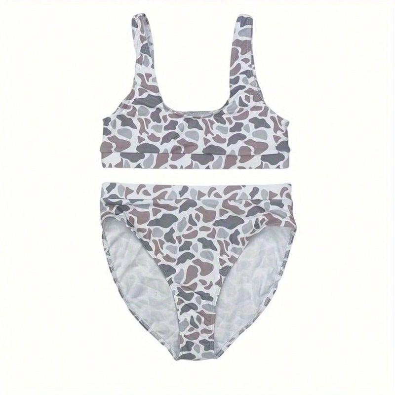 2Pcs Camo Print Sport Traning Top&Shorts Suit Set for Women Sleeveless Top & Shorts Set Summer Beach Swimwear Swimwear Summer Sleeveless Shorts Swimsuit Set Camo Brown Bathing Suit Clothing