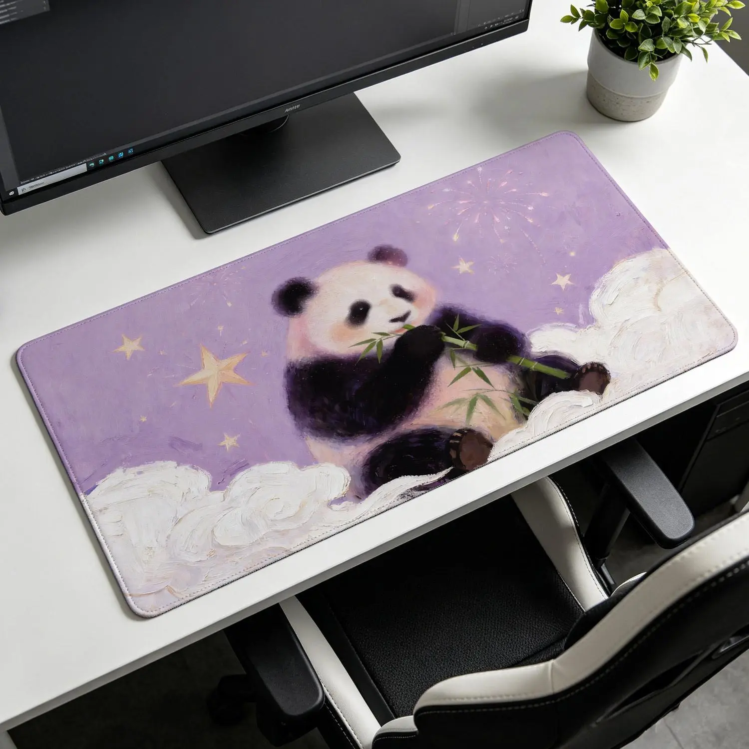 Premium Gaming Mouse Pad, Adorable Panda Eating Bamboo Design, Rectangular Extra Large Multi-Size, Non-Slip Rubber Base, Lock Edge, Washable Multipurpose Pad, Precision Control for Gamers & Office Users