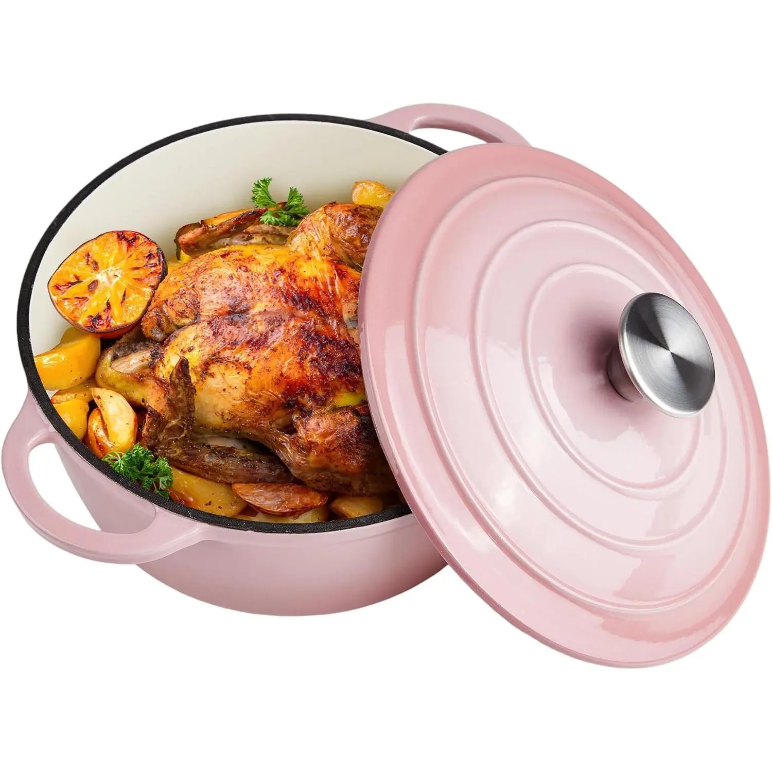 6 Quart Dutch Oven Enameled Cast Iron with Lid - Big Dual Handles - Oven Safe up to 500°F - Classic Round Pot for Versatile Cooking Pink