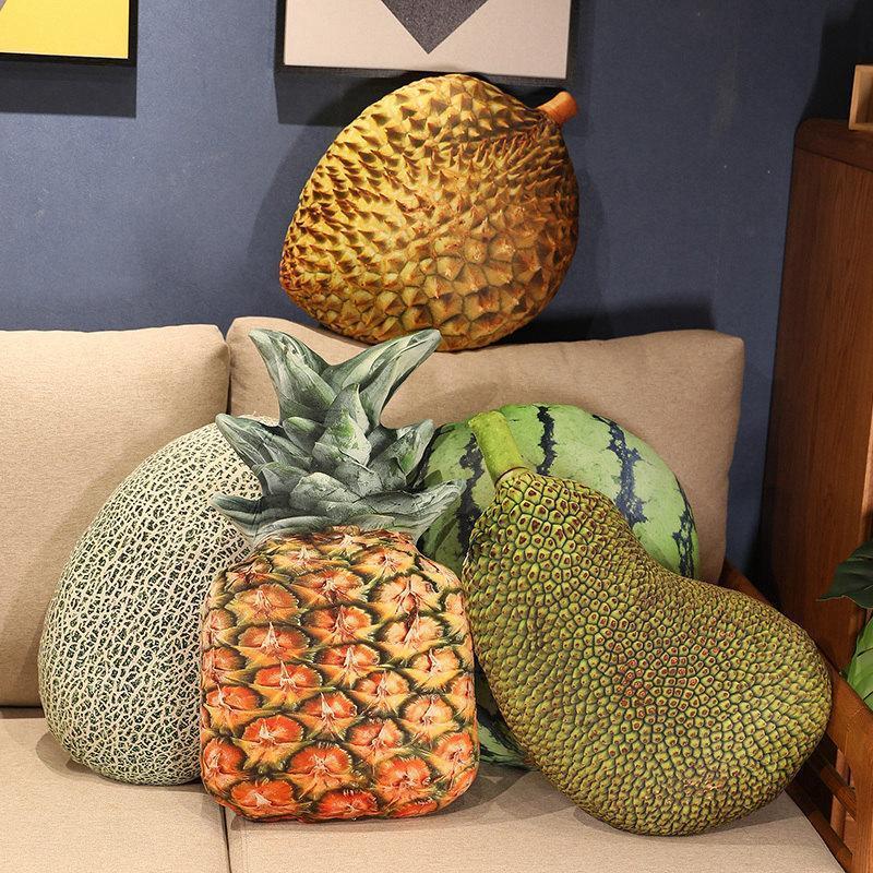 3D Simulation Fruit Vegetable Stuffed Plush PillowToys Creative Realistic Strawberry Durian Cushion Home Decor Kids Funny Gift