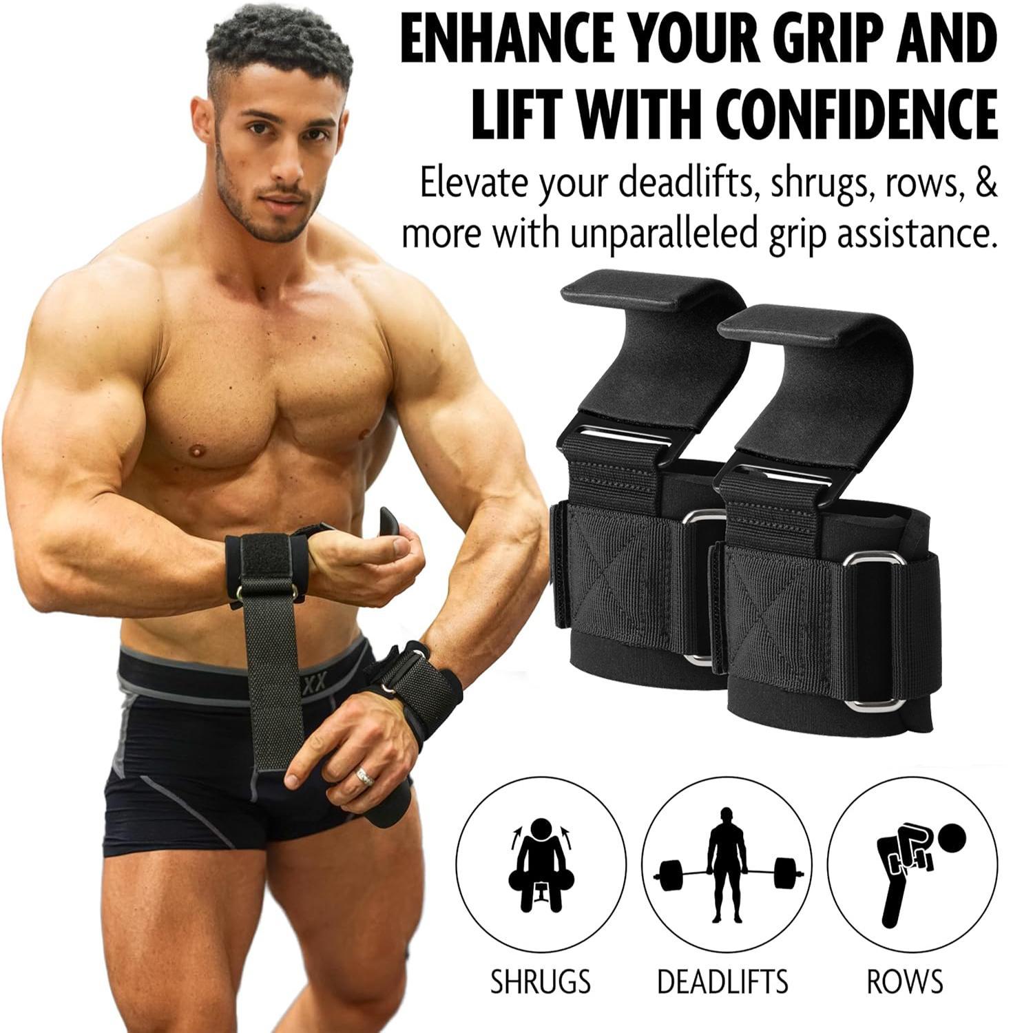Weight-Lifting Hooks, 1 Pair 5mm Thick Wrist Padding, Weight Lifting Grips for Powerlifting, Shrugs & Rows, Gym Lifting Straps with Pull-Up Hooks