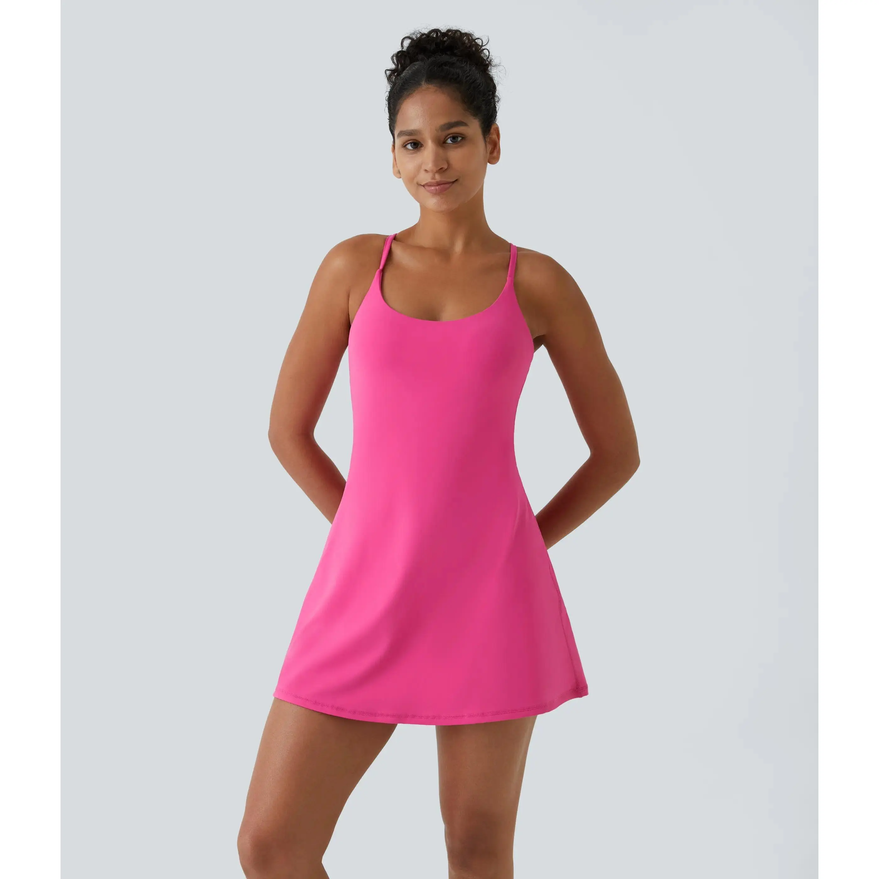 Women’s Plush Backless Athletic Mini Dress, Sleeveless Spring Dance Dress, Soft Comfortable Activewear Outfit