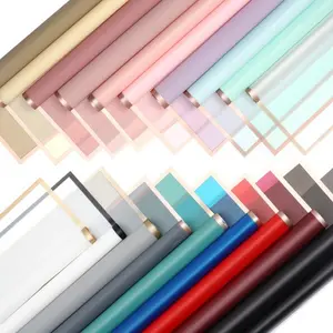 20pcs High-End Gold Rim Floral Wrapping Paper - Pure Color Bouquet Wrapper for Flower Shops, DIY Crafts, Wedding Gift Packaging