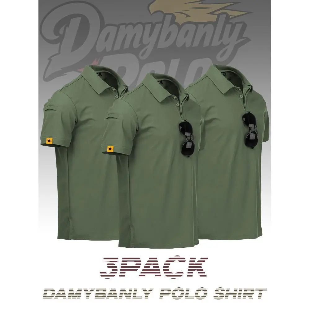Damybanly 3 Pack Mens Polo Shirt Short Sleeve Sports Tactical T-Shirt Athletic Golf Polos Daily Casual Stylish Collared Shirts for Men