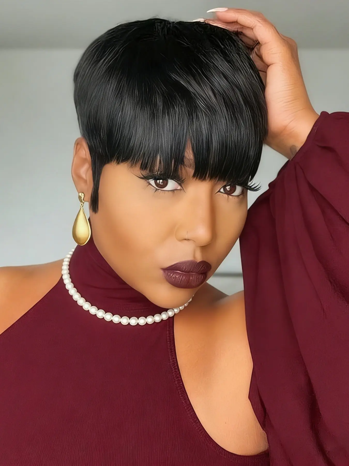 Dark Brown #4 Short Pixie Cut Chic Wigs Human Hair Wigs Full Machine Made Daily Use for Women