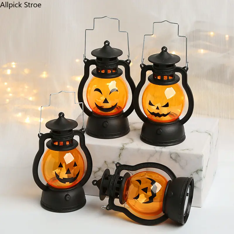 Retro Plastic Halloween Pumpkin LED Oil Lantern - Decorative Hanging Light for Holiday Party, Room Decor (Per Box), A, No, Vintage