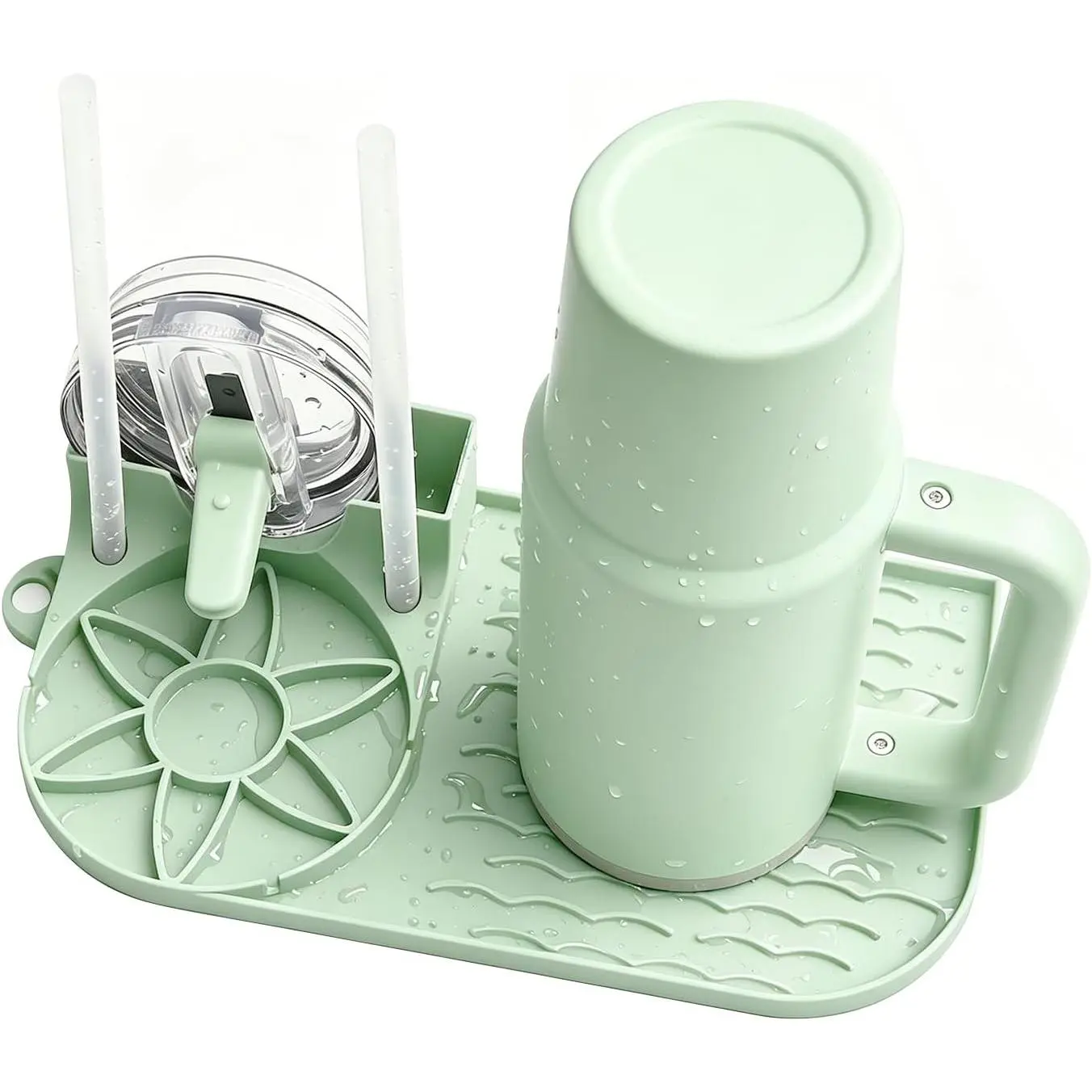 Bottle Drying Rack for , Water Bottle Drain Pad for   Cups, Space Saving Drainer Stand Mat,  Kitchen Counter Racks, Small Tumbler Drainer (Matcha Green)