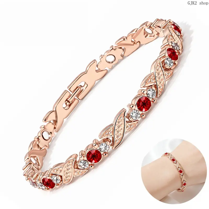 Women's Adjustable Magnetic Clasp Bracelet - Rose Gold Minimalist Chic Rhinestone Inset Wrist Jewelry, Daily Wear Fashion Accessory, Ideal Gift for Females, Bracelets