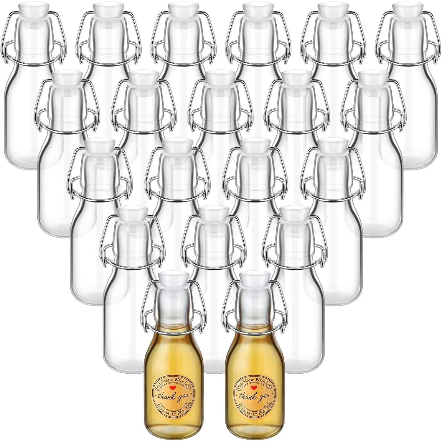 4oz Mini Glass Round Bottles with Silicone Swing Top Lids - Airtight Set of 20 for Vanilla Extract, Homemade Gifts, Party Favors, Mini Bottle