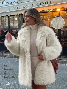 Women's Lazy Style Faux Fur Long Coat, Fashionable Comfortable Autumn Winter Outerwear, Stylish and Luxurious Look