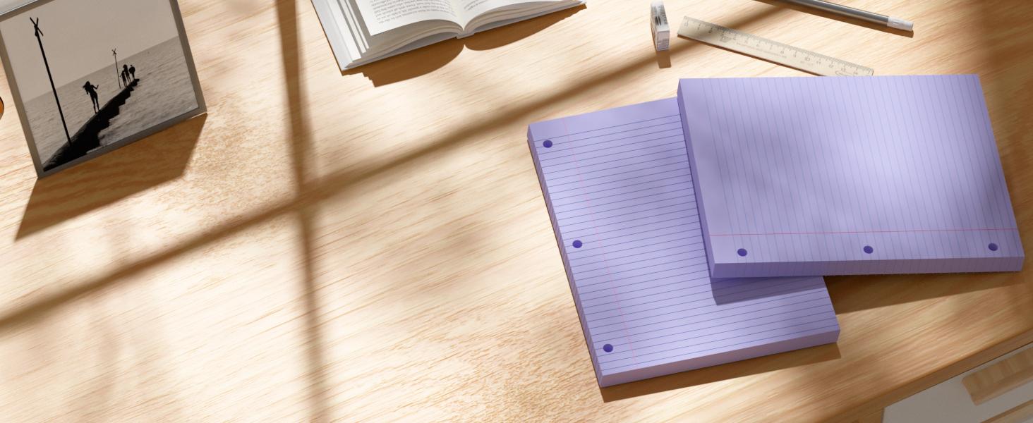 Purple Loose Leaf Paper 100 Sheets Colored Filler Paper 8 * 10.5 College Ruled Paper 3-Hole Punched Paper for 3-Ring Binders Notebook Lined 8" x 10.5" : Office Products