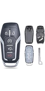 Key Fob Shell Case Replacement Fits for Ford Mustang Fusion Edge Explorer F150 F250 F350 Lincoln MKZ MKX MKC 2014-2017 Keyless Entry Remote Control 5 Button Pad Cover M3N-A2C31243300