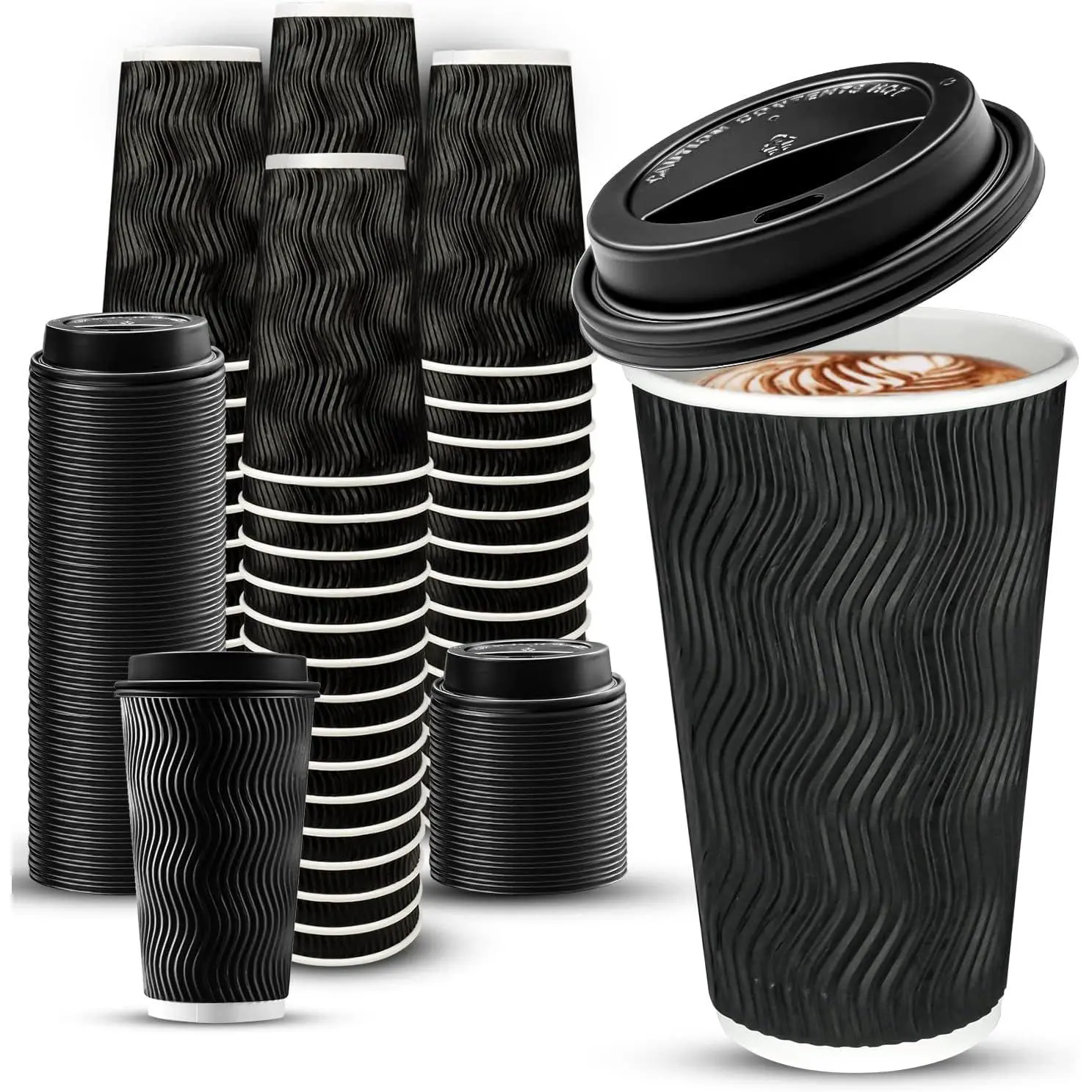 50 Pack 16 oz Insulated Disposable Coffee Cups with Lids, To-Go Hot Drink Paper Cups
