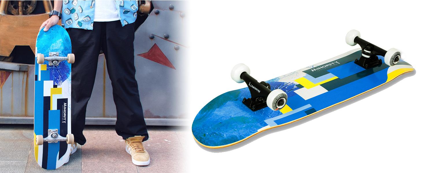 32 Inch x 8 Inch Complete Skateboard 7-Ply Maple Double Kicktail Cruiser Skateboard for Kids Teens Adults Portable Street Surf Skate Board with 51mm Wheels ABEC-5 Bearings for Tricks Park Outdoor Sports