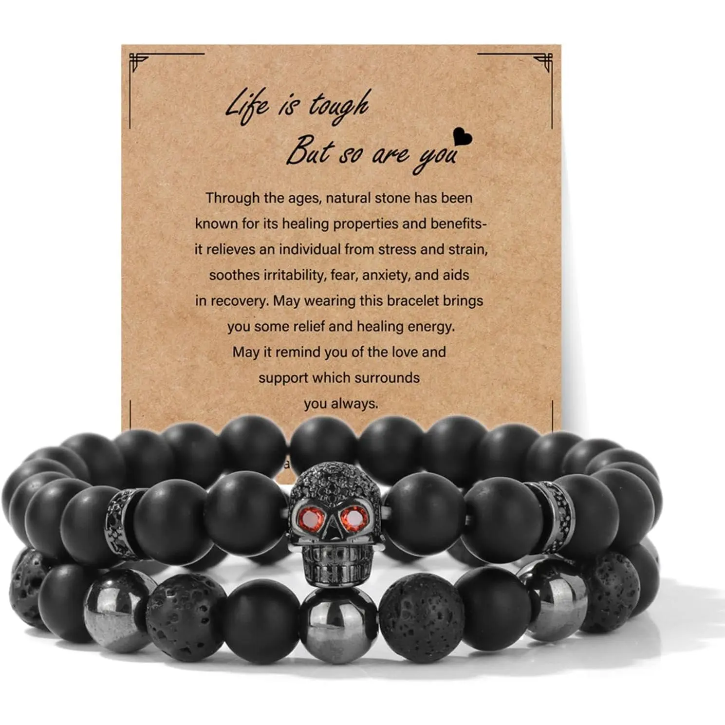 Natural Stone Bracelet 8mm Mens Black Beaded Bracelets Hematite Obsidian Onyx Lava Beads Bracelet Healing Crystal Bracelet for Men