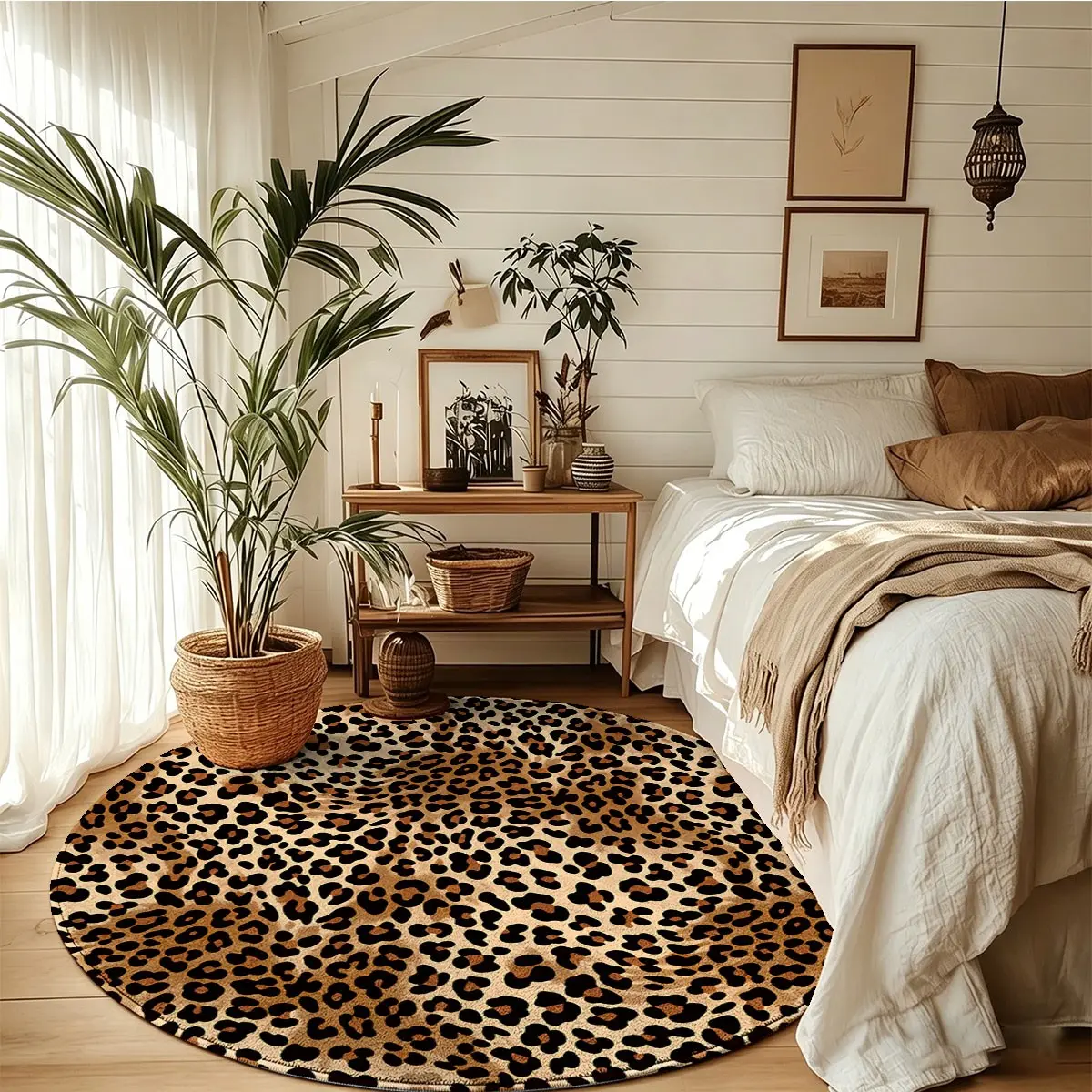 Circular Rug 3 Feet, Small Round Non-Slip Washable Leopard Print Rug for Bedroom, Low Pile Mat for Kitchen Entry Bathroom Home Decor Animal Themed Rugs