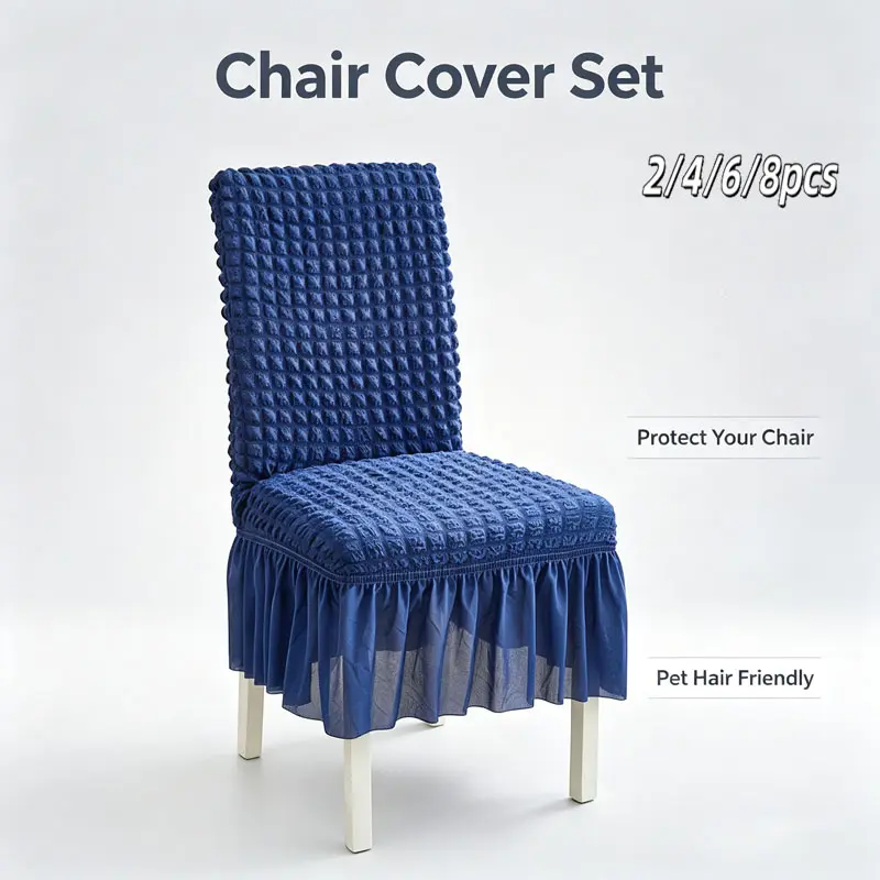 Seersucker Skirt Dining Chair Cover for Restaurants and Parties, Soft Comfortable Dust-Proof Furniture Protector, Suitable for Banquet Halls and Family Events